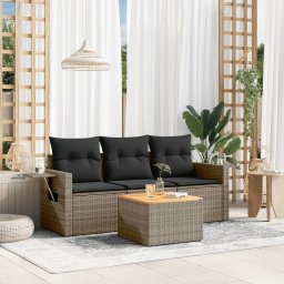 Gossi set canapea de gradina cu perne, 4 piese, gri, poliratan