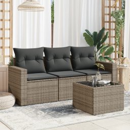 Gossi set canapea de gradina cu perne, 4 piese, gri, poliratan