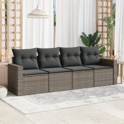 Gossi set canapea de gradina cu perne, 4 piese, gri, poliratan