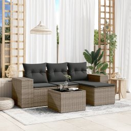 Gossi set canapea de gradina cu perne, 5 piese, gri, poliratan
