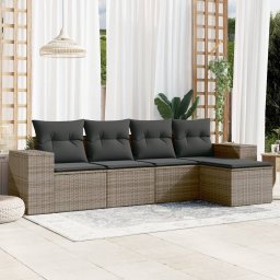 Gossi set canapea de gradina cu perne, 5 piese, gri, poliratan