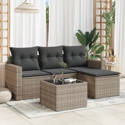 Gossi set canapea de gradina cu perne, 5 piese, gri, poliratan