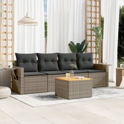 Gossi set canapea de gradina cu perne, 5 piese, gri, poliratan
