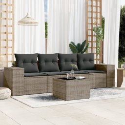 Gossi set canapea de gradina cu perne, 5 piese, gri, poliratan