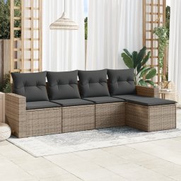 Gossi set canapea de gradina cu perne, 5 piese, gri, poliratan