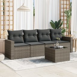 Gossi set canapea de gradina cu perne, 5 piese, gri, poliratan