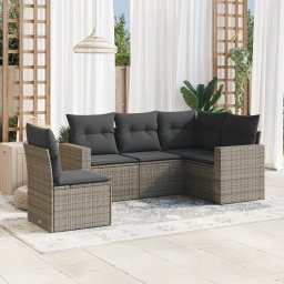 Gossi set canapea de gradina cu perne, 5 piese, gri, poliratan