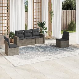 Gossi set canapea de gradina cu perne, 5 piese, gri, poliratan