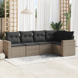 Gossi set canapea de gradina cu perne, 5 piese, gri, poliratan