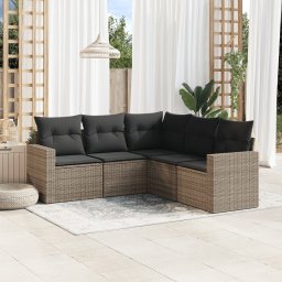 Gossi set canapea de gradina cu perne, 5 piese, gri, poliratan