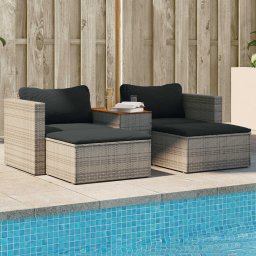 Gossi set canapea de gradina cu perne, 5 piese, poliratan/lemn acacia