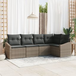 Gossi set canapea de gradina de 5 piese cu perne gri din ratan poliesteric