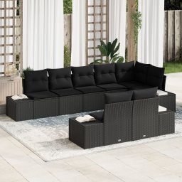 Gossi set canapea de gradina din 8 piese cu perne negre din poliratan