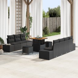 Gossi set canapea gradina 10 piese cu perne negru ratan poliester acacia