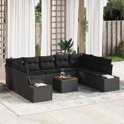 Gossi set canapea gradina 10 piese cu perne ratan poliat negru si acacia.