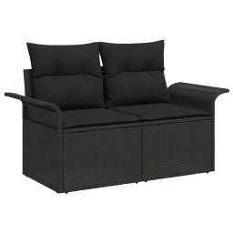 Gossi set canapea gradina 11 piese cu perne ratan polimerizat negru, Gossi canapea gradina 2 locuri cu depozitare si perne ratan polimerizat negru