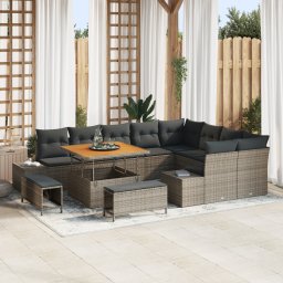 Gossi set canapea gradina 12 piese cu perne gri rattan poli acacia, Gossi set dining gradina 3 piese cu perne gri rattan poli acacia, Gossi canapea gradina 2 locuri cu perne gri rattan poli