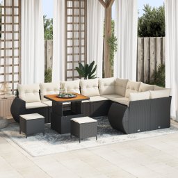 Gossi set canapea gradina 12 piese cu perne negru ratan poli acacia