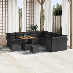 Gossi set canapea gradina 13 piese cu perne negru rattan poli acacia