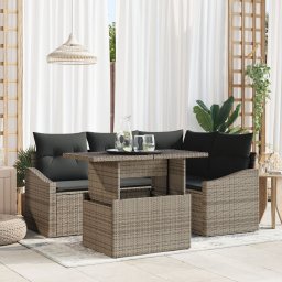 Gossi set canapea gradina 5 piese cu perne gri din ratan sintetic