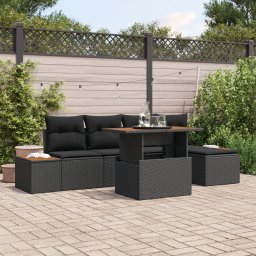 Gossi set canapea gradina 6 piese cu perne negru ratan poliester