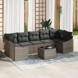Gossi set canapea gradina 8 piese cu perne gri din ratan poliesteric