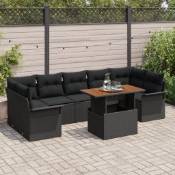 Gossi set canapea gradina 8 piese cu perne negru ratan poli acacia