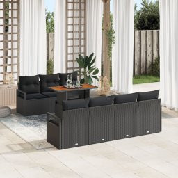 Gossi set canapea gradina 8 piese perne negru ratan polimeric, Gossi canapea gradina 2 locuri spatiu stocare & perne negru ratan polimeric