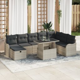 Gossi set canapea gradina 9 piese, perne gri deschis ratan pe