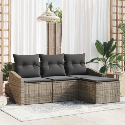 Gossi set canapea gradina cu 4 piese si perne gri din poly rattan