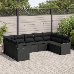 Gossi set canapea gradina cu perne ratan poli negru 9 piese