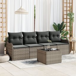Gossi set canapea gradina de 5 piese cu perna gri din ratan poly, Gossi canapea gradina pentru 2 persoane cu perna gri din ratan poly