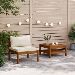 Gossi set canapea gradina perne alb crem, 2 piese, lemn masiv acacia