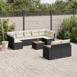 Gossi set canapele de gradina cu perne, 10 piese, negru, poliratan