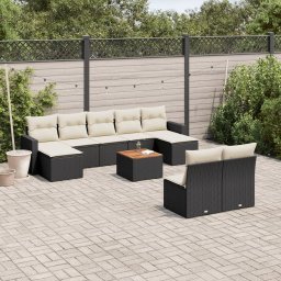 Gossi set canapele de gradina cu perne, 10 piese, negru, poliratan