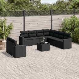 Gossi set canapele de gradina cu perne, 10 piese, negru, poliratan