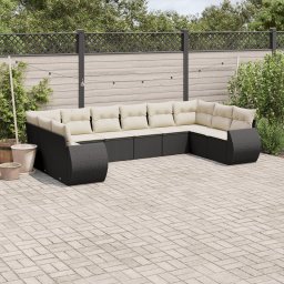 Gossi set canapele de gradina cu perne, 10 piese, negru, poliratan