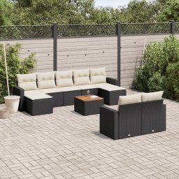 Gossi set canapele de gradina cu perne, 10 piese, negru, poliratan