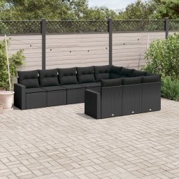 Gossi set canapele de gradina cu perne, 10 piese, negru, poliratan