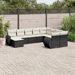 Gossi set canapele de gradina cu perne, 10 piese, negru, poliratan