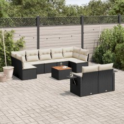 Gossi set canapele de gradina cu perne, 10 piese, negru, poliratan