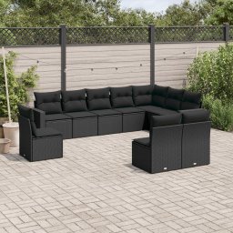 Gossi set canapele de gradina cu perne, 10 piese, negru, poliratan