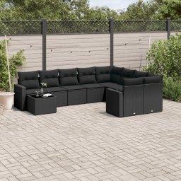 Gossi set canapele de gradina cu perne, 10 piese, negru, poliratan
