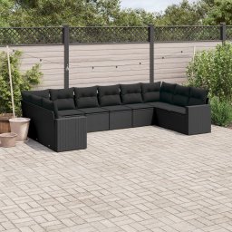 Gossi set canapele de gradina cu perne, 10 piese, negru, poliratan