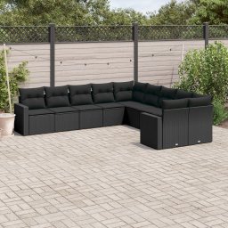 Gossi set canapele de gradina cu perne, 10 piese, negru, poliratan