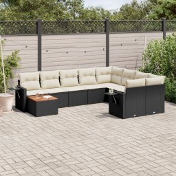 Gossi set canapele de gradina cu perne, 10 piese, negru, poliratan