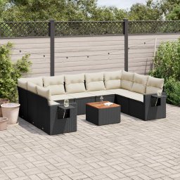 Gossi set canapele de gradina cu perne, 10 piese, negru, poliratan