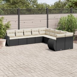 Gossi set canapele de gradina cu perne, 10 piese, negru, poliratan