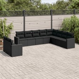Gossi set canapele de gradina cu perne, 10 piese, negru, poliratan