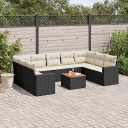 Gossi set canapele de gradina cu perne, 10 piese, negru, poliratan